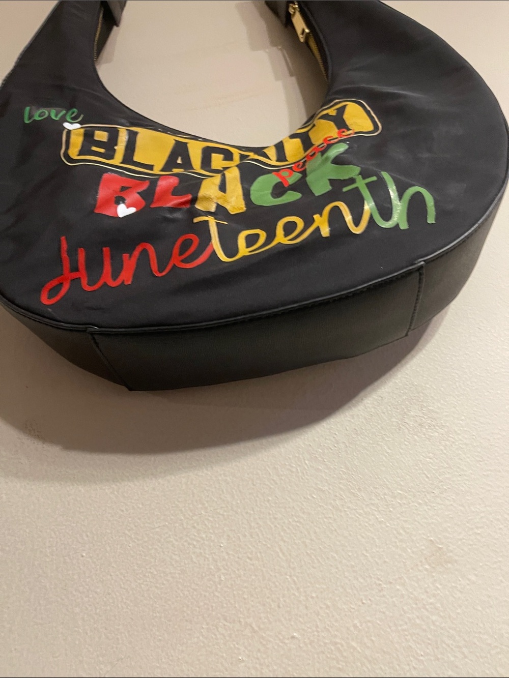 Black Juneteenth Graphic Shoulder Bag with Colorful Lettering - Picture 3 of 6